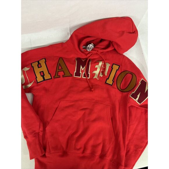 NEW CHAMPION RED REVERSE WEAVE OLD ENGLISH SCRIPT HOODIE SWEATSHIRT SZ XS XSMALL - Picture 4 of 7